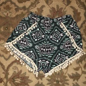 Tribal shorts w/ pom poms